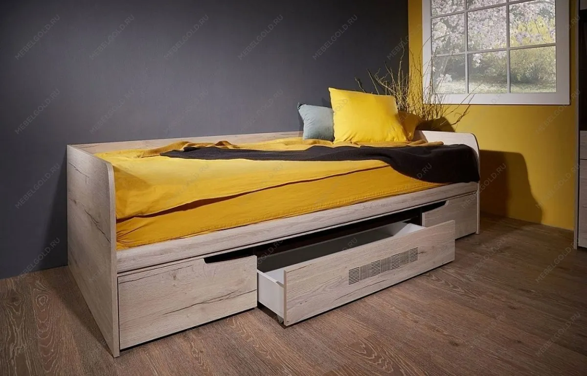 Кровать 900 с ящиками, Мале (2042*952*600) Дуб галифакс белый, 11226 | изображение 1