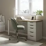 Стол письменный Ингар, 5 ящиков, 140х75х55 см, белый, столешница дуб беленый | изображение 5