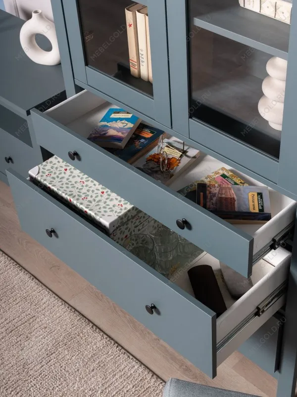 Шкаф с витриной Сага, 90х41х215 см, темно-бирюзовый | изображение 4