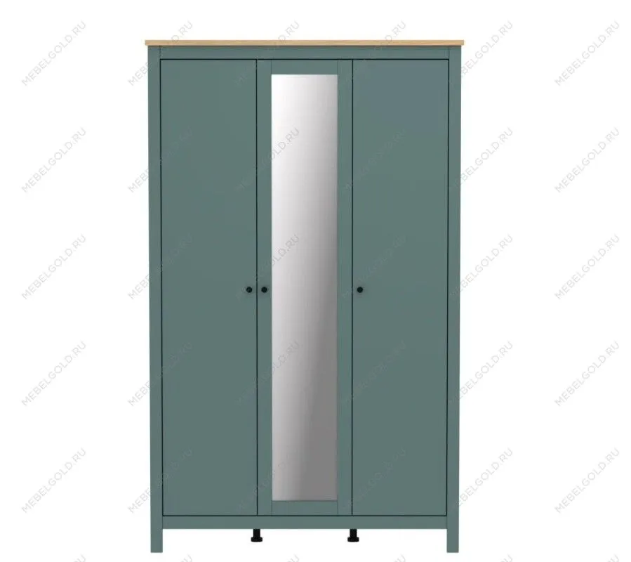 САГА шкаф 3 двери с зеркалом темно-бирюзовый/ясень | изображение 1