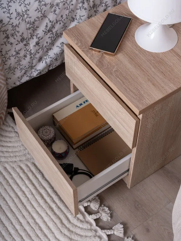 Тумба прикроватная КАСТОР, 2 ящика, 40х37х49 см, дуб сонома | изображение 4