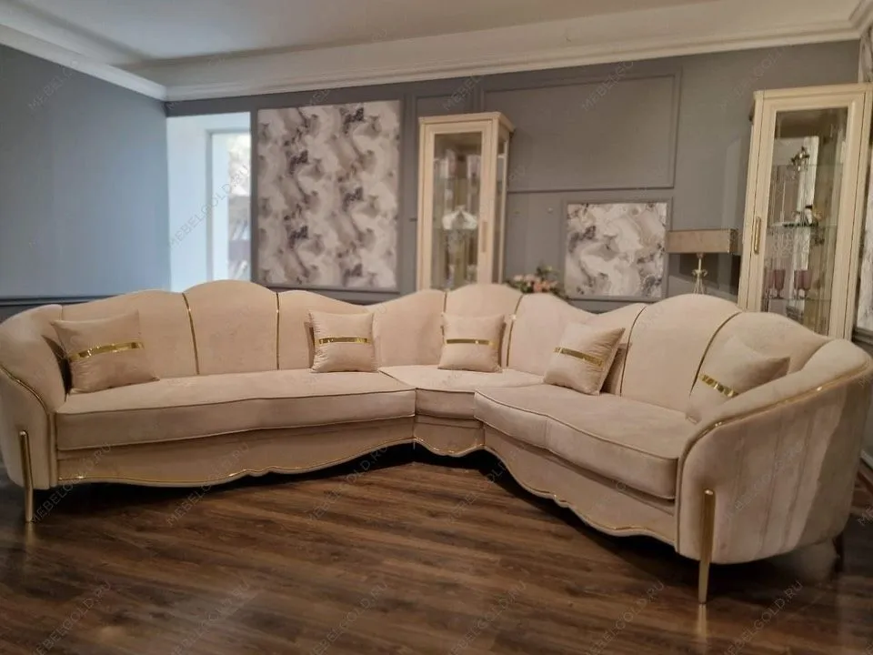 Диван Лара угловой 3-у-2 бежевый золото | изображение 3