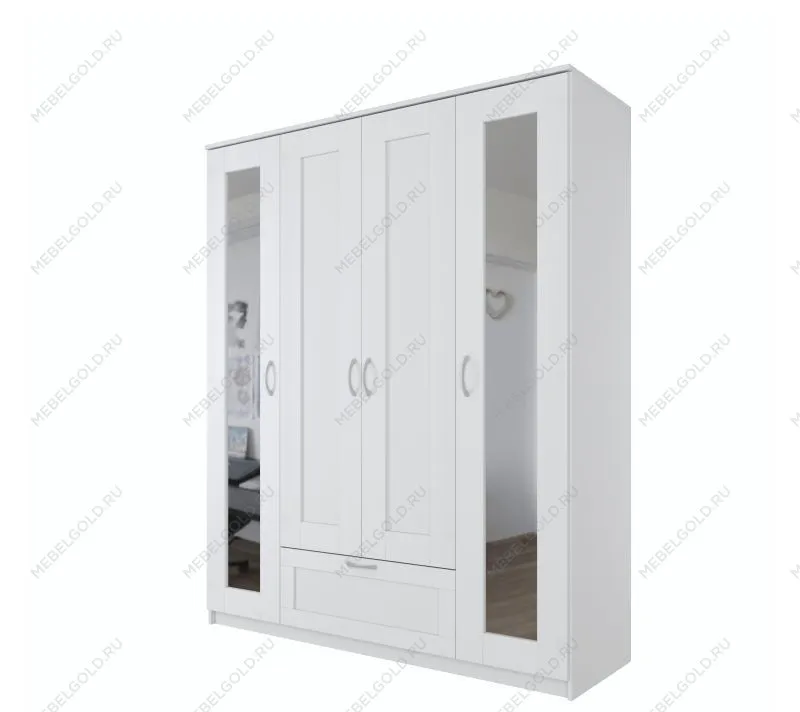 БРИМНЭС / СИРИУС Шкаф ИКЕА / IKEA комбинированный 4 двери и 1 ящик белый (с 2 зеркалами) | изображение 3