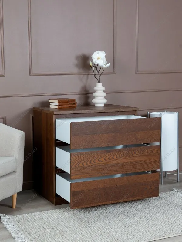 Комод Варма Прайм, 3 ящика, 80х77х48 см, шпон натурального дерева, ясень коричневый | изображение 2