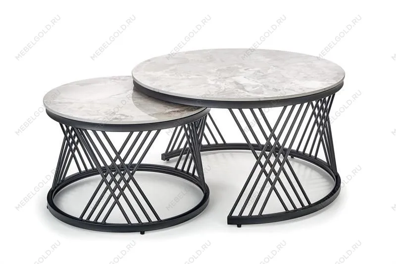Комплект Halmar FLAMINGO, 2 стола журнальных (серый мрамор/черный) | изображение 3