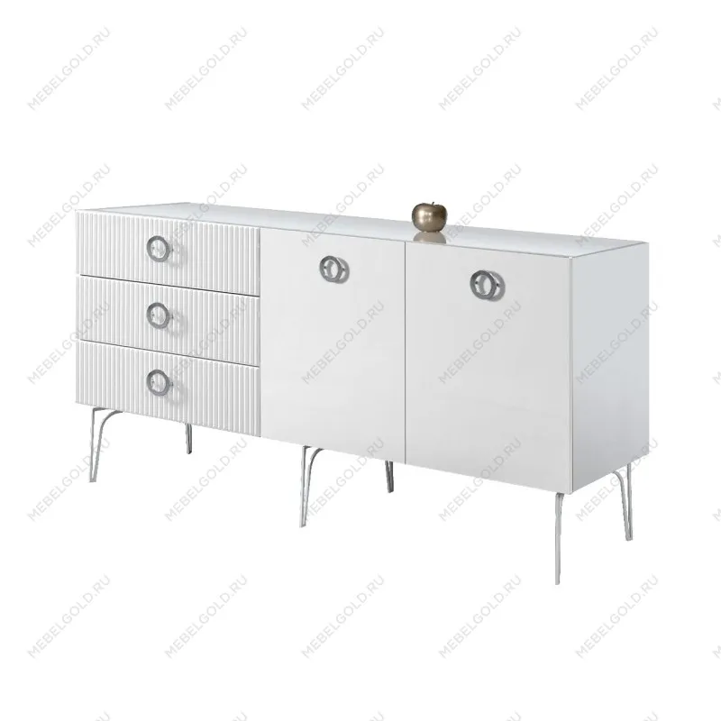 Комод 1.6м Bogemia Fillini (Белый) (Lakobel/Хром) БМКМ-4(Fi)