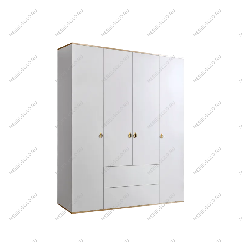 Шкаф 4-х дверный с ящиками Римини (Белый/Золото) РМШ2/41