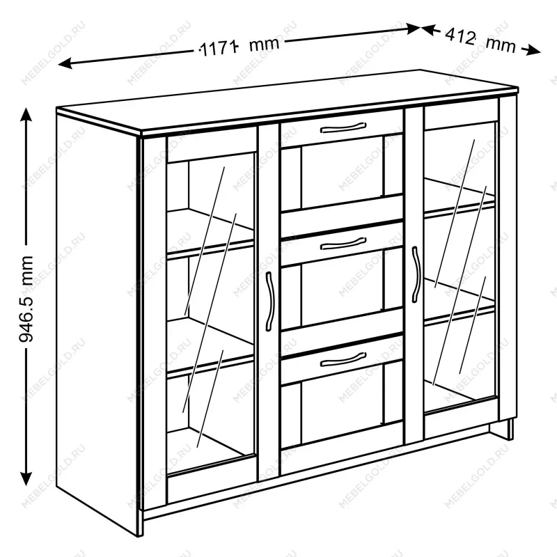 Тумба Сириус, 2 двери со стеклом и 3 ящика, 117х41х95 см, белая | изображение 14