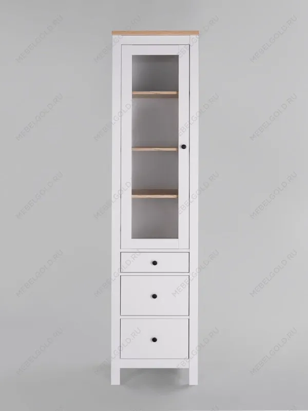 Шкаф с витриной Сага, 50х41х215 см, белый/ясень | изображение 7