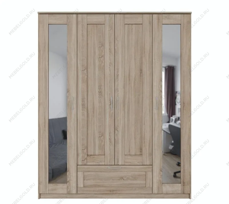 БРИМНЭС / СИРИУС Шкаф ИКЕА / IKEA комбинированный 4 двери и 1 ящик сонома (с 2 зеркалами) | изображение 1