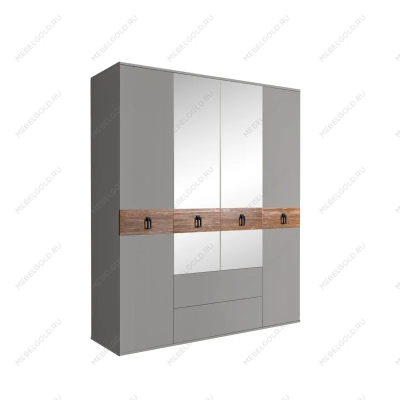 Шкаф 4-х дверный с зеркалами, с ящиками, Bogemia Wood Fa (Серый/Черный) БМШ1/41(Wo)