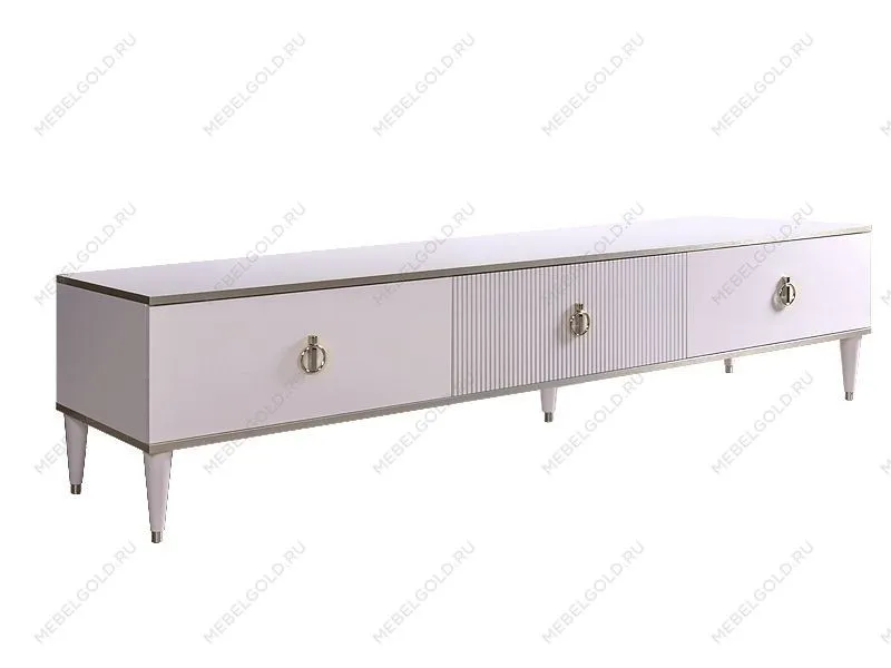 Тумба под телевизор 3 ящика Римини СОЛО (Белый/Серебро) РМТ-4(s)