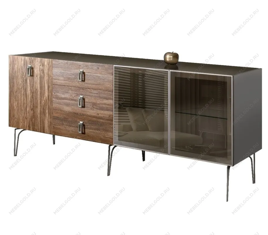 Комод 2.1м Bogemia Wood Fa (Серый) (Lakobel/Хром) БМКМ-5(Wo)[5][10]