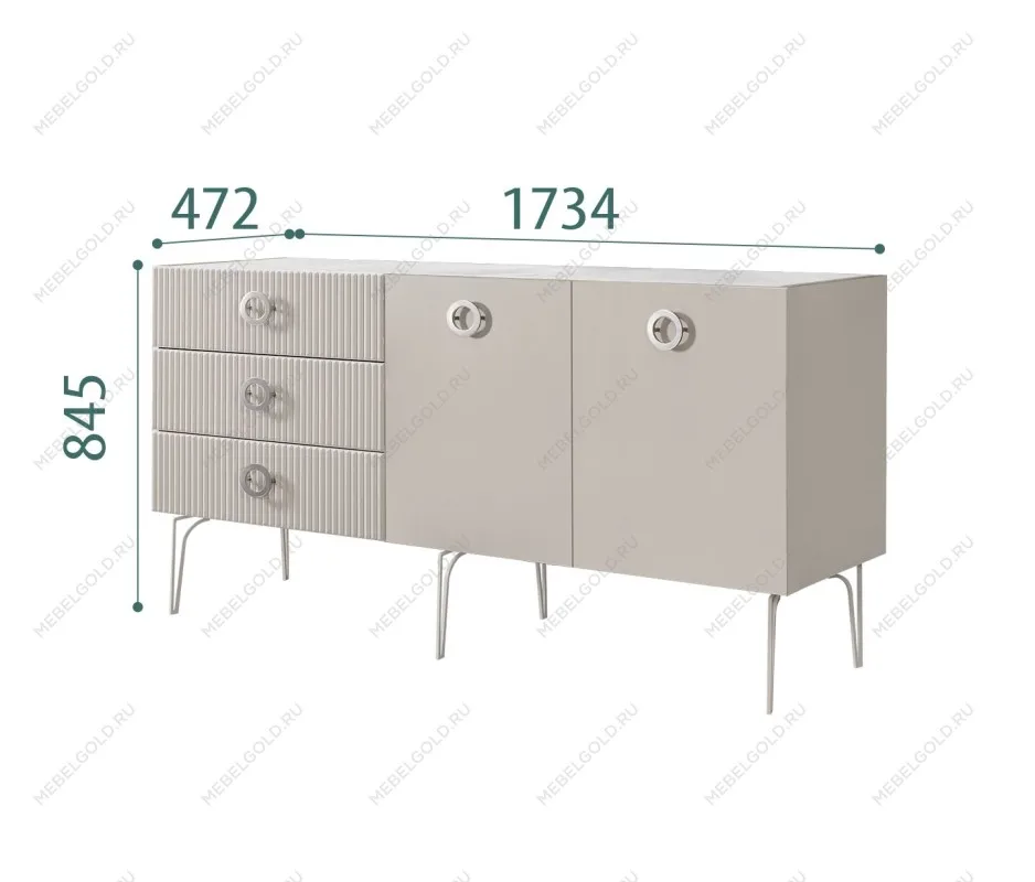 Комод 1.6м Bogemia Fillini (Шелк) (Novabuk/Хром) БМКМ-4(Fi)