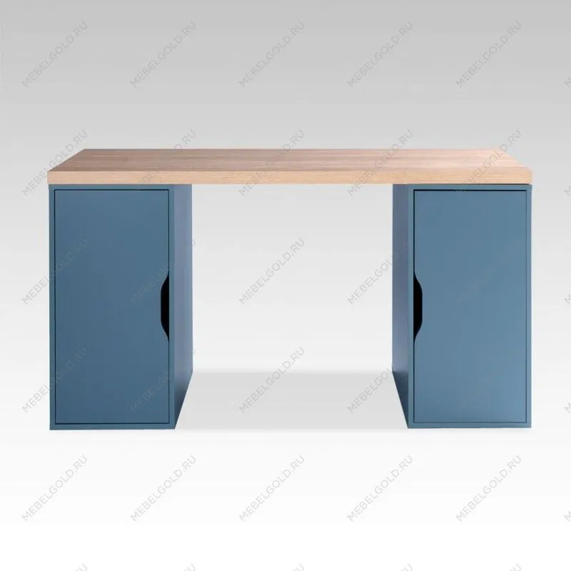 ИНГАР 2/ДВ/ДВ стол письменный 140x75x55, дуб беленый/серо-бирюзовый | изображение 1