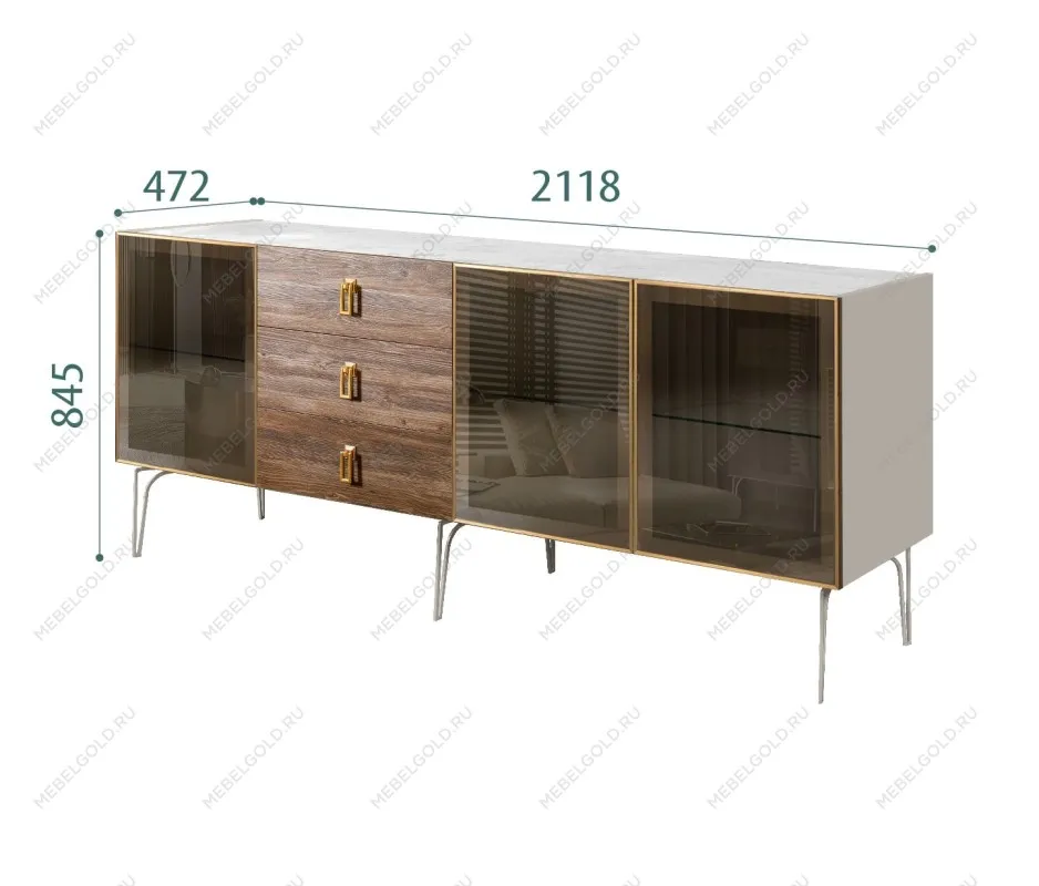 Комод 2.1м Bogemia Wood Fa (Шелк) (Novabuk/Золото) БМКМ-5(Wo)[5]