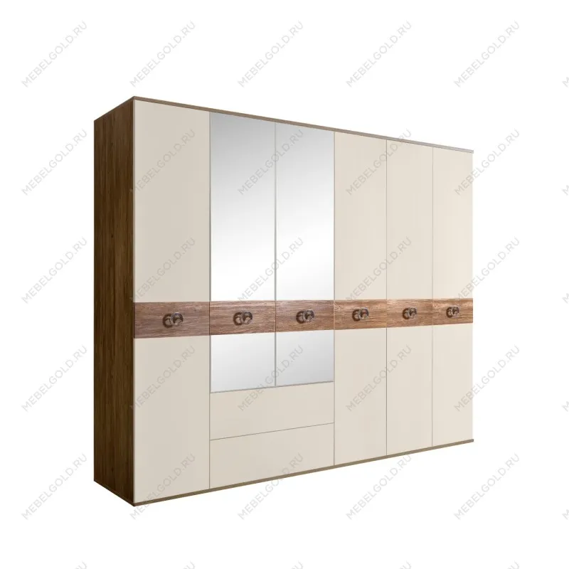 Шкаф 6-ти дверный с зеркалами, с ящиками, Bogemia Woodline Wood Fi (Слоновая кость/Хром) БМШ1/61(Wo)