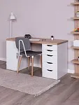 Стол письменный Ингар, с дверцей и 5 ящиками, 140x75x55, белый, столешница дуб беленый | изображение 7