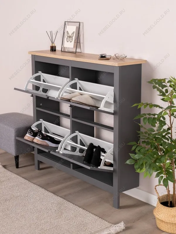 Обувница Сага с 4 откидными ящиками 113х108 серая-ясень | изображение 2