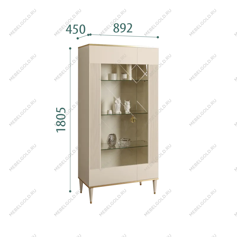 Витрина 2-ств. Римини СОЛО (Ваниль/Золото) (Левая) РМВ2-2С(s)