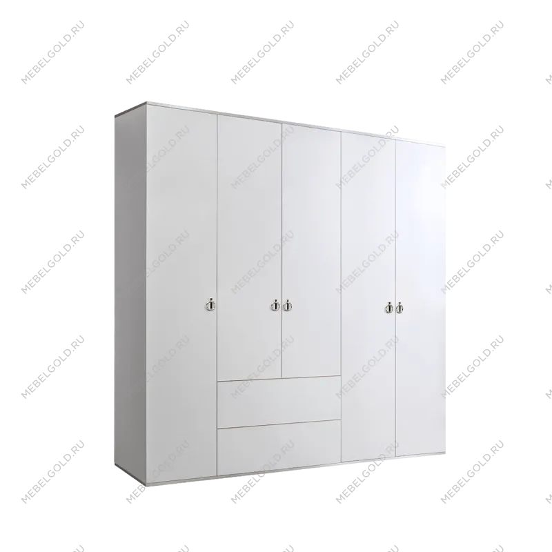 Шкаф 5-ти дверный с ящиками Римини (Белый/Серебро) РМШ2/51