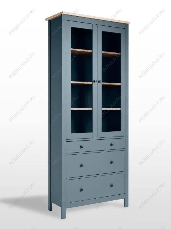 Шкаф с витриной Сага, 90х41х215 см, темно-бирюзовый/ясень | изображение 9