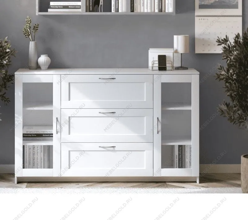 БРИМНЭС / СИРИУС тумба ИКЕА / IKEA 2 двери со стеклом и 3 ящика 156х95 белая | изображение 4