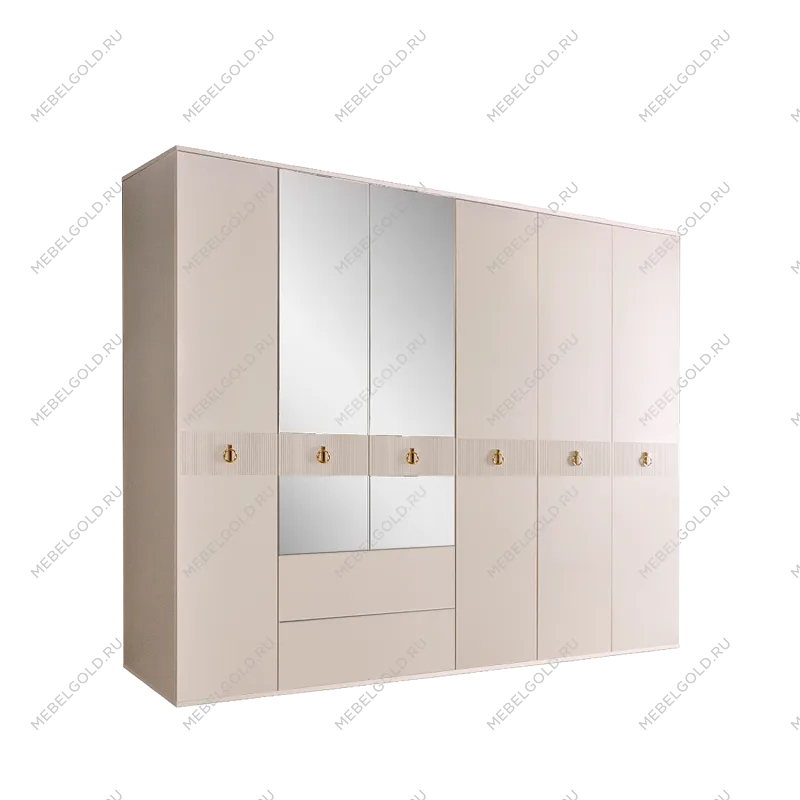 Шкаф 6-ти дверный с зеркалом, с ящиками Римини СОЛО (Бежевый/Золото) РМШ1/61(s)