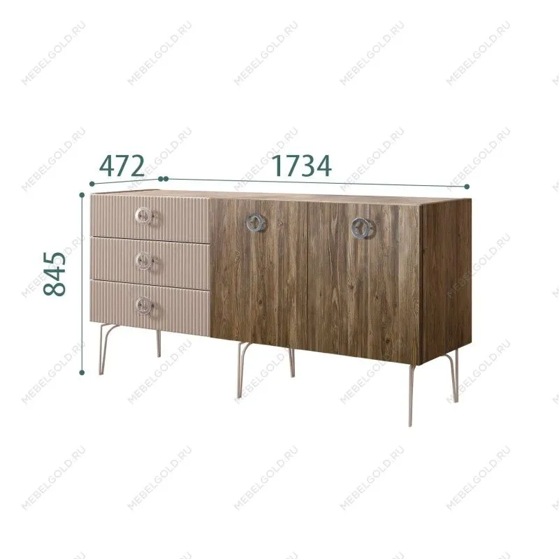 Комод 1.6м Bogemia Woodline Wood Fi (Мокка) (Novabuk/Хром) БМКМ-4