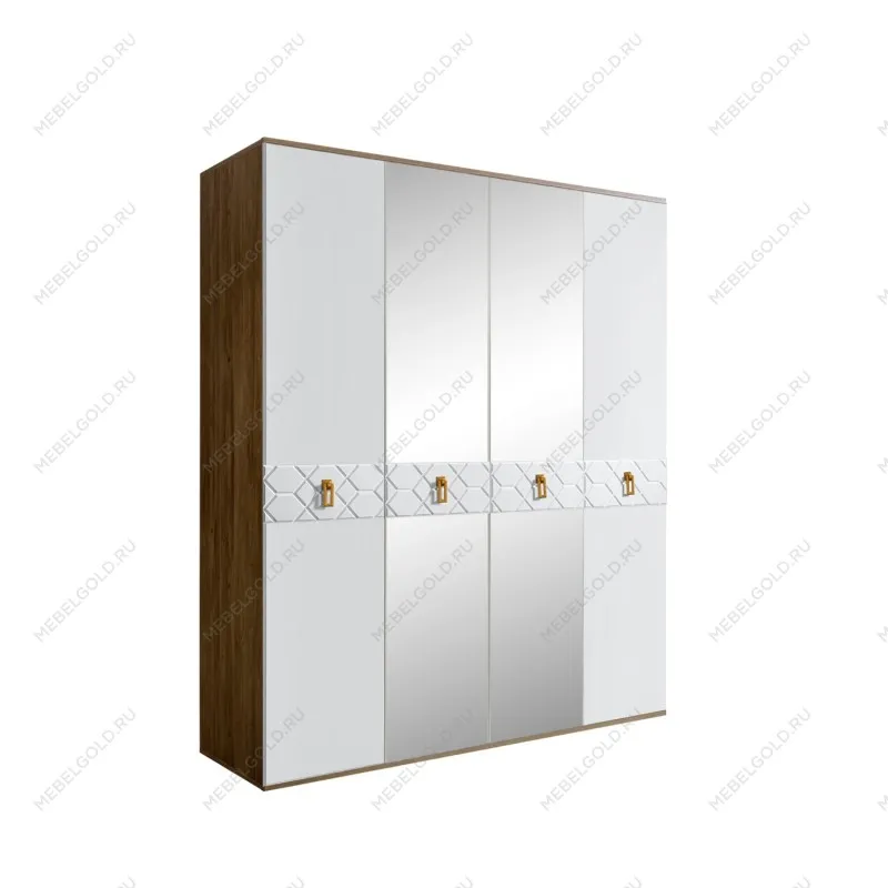 Шкаф 4-х дв. с зеркалами Bogemia Woodline Fa (Белый/Золото) БМШ1/4(Fa)
