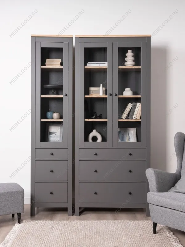 Шкаф с витриной Сага, 90х41х215 см, серый/ясень | изображение 5