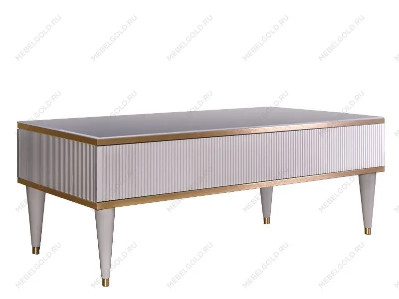 Журнальный столик с ящиком Римини СОЛО (Белый/Золото) РМСТ-2(s)
