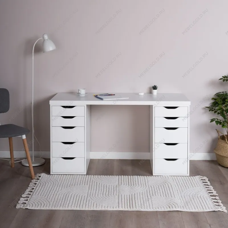 ИНГАР стол письменный ИКЕА / IKEA белый, 140x75, с двумя тумбами | изображение 4