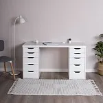 ИНГАР стол письменный ИКЕА / IKEA белый, 140x75, с двумя тумбами | изображение 4