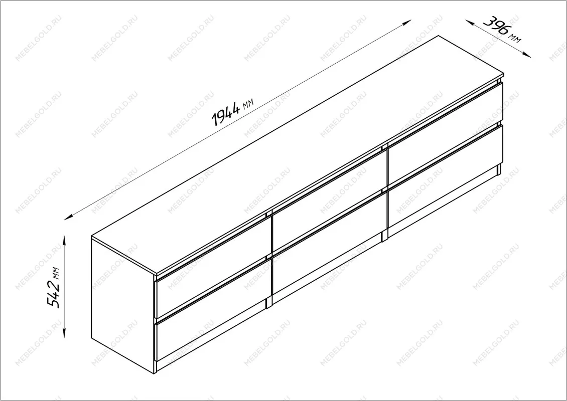Тумба для ТВ Кастор, 6 ящиков, 194х40х54 см, серая | изображение 13
