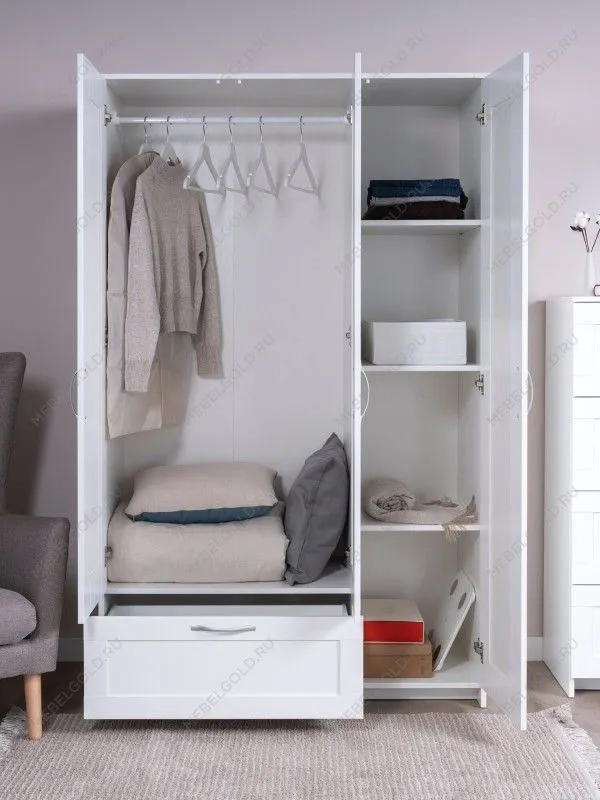 Шкаф Сириус, 3 двери и 1 ящик, 117х50х190 см, с зеркалом, белый | изображение 1