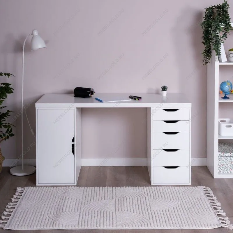 ИНГАР 2/5/ДВ стол письменный 140x75x55, белый | изображение 3