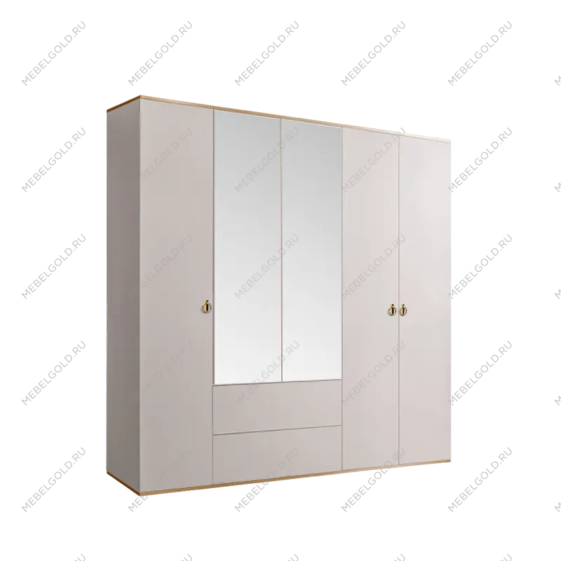 Шкаф 5-ти дверный с зеркалом, с ящиками Римини (Слоновая кость/Золото) РМШ1/51