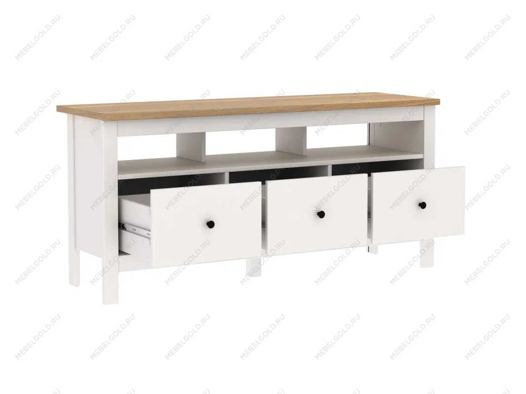 Тумба ТВ Сага, 3 ящика, 131х42х63 см, белая/ясень | изображение 14