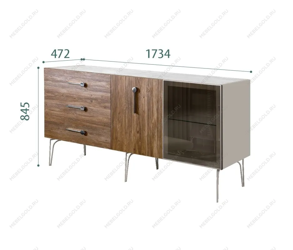 Комод 1.6м Bogemia Wood Wo (Шелк) (Novabuk/Хром) БМКМ-4(Wo)[5][10]