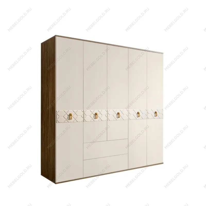 Шкаф 5-ти дверный с ящиками, Bogemia Woodline Fa (Слоновая кость/Золото) БМШ2/51(Fa)