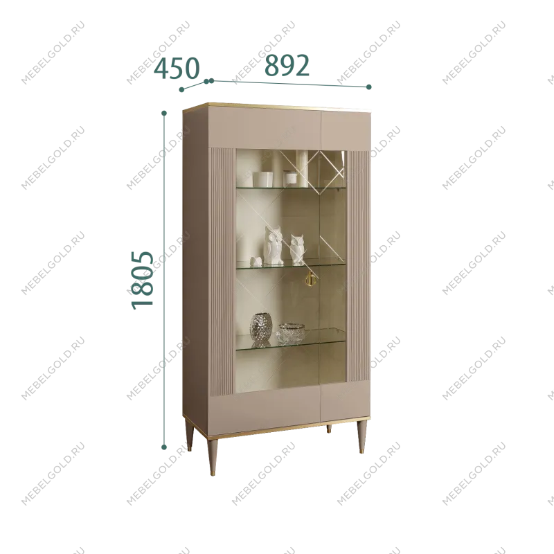 Витрина 2-ств. Римини СОЛО (Мокка/Золото) (Левая) РМВ2-2С(s)