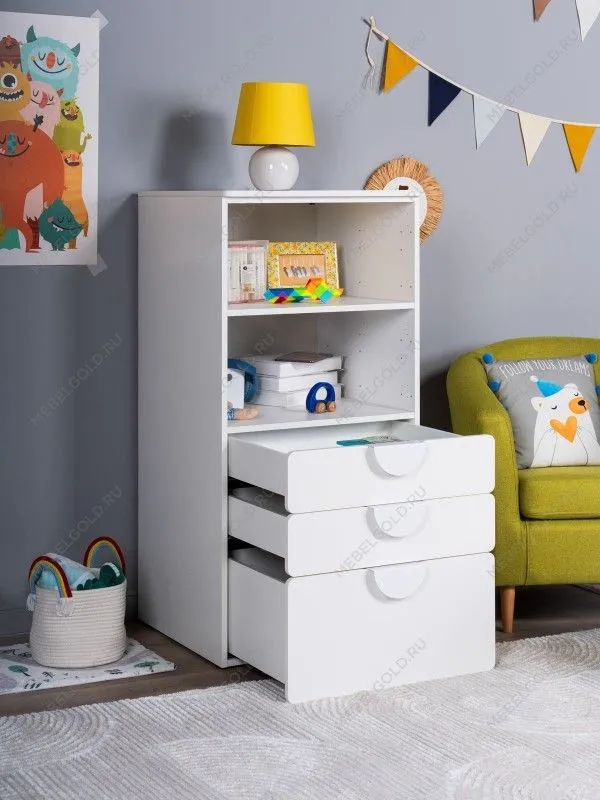 Стеллаж Пикси, с тремя выдвижными ящиками 60x57x120, белый (робкий подснежник) | изображение 6