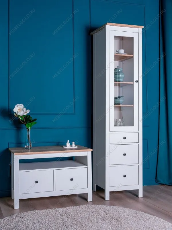 Шкаф с витриной Сага, 50х41х215 см, белый/ясень | изображение 2