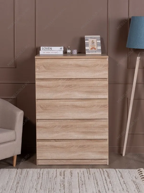 Комод Мальта 5 ящиков, с доводчиками, 80х48х121 см, дуб сонома | изображение 1