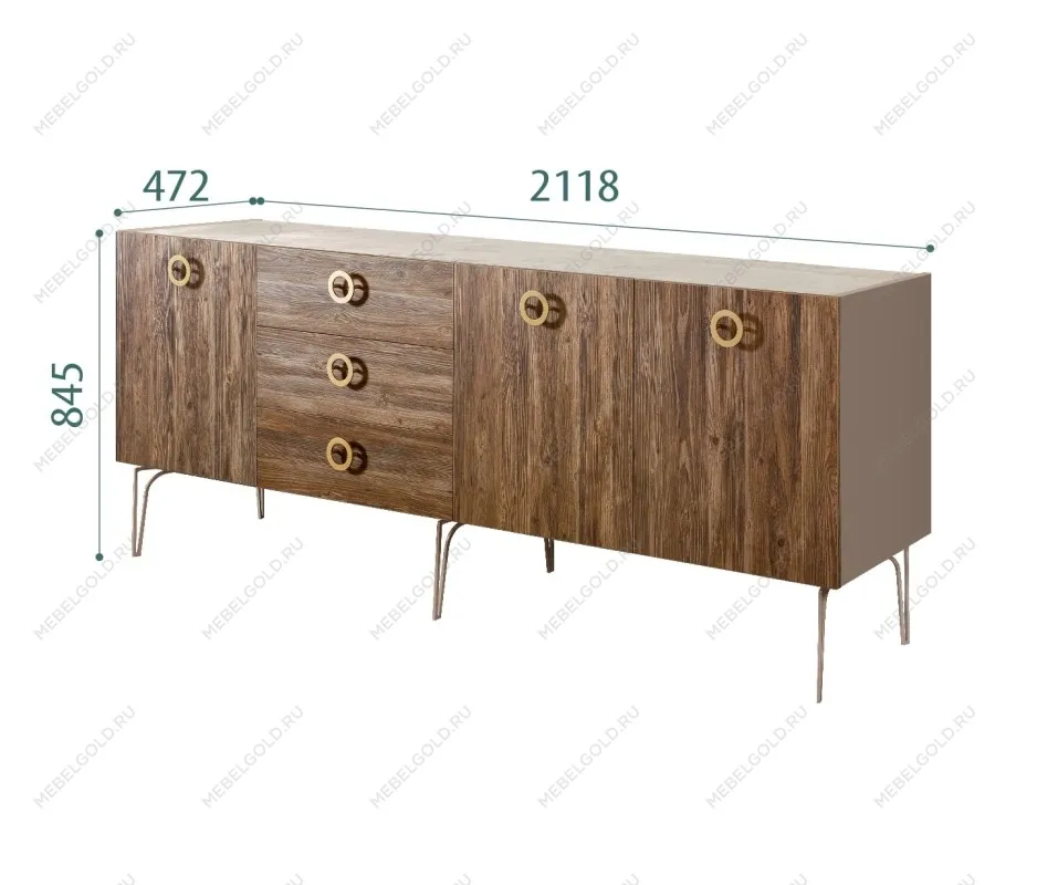 Комод 2.1м Bogemia Wood Fi (Мокка) (Novabuk/Золото) БМКМ-5(Wo)