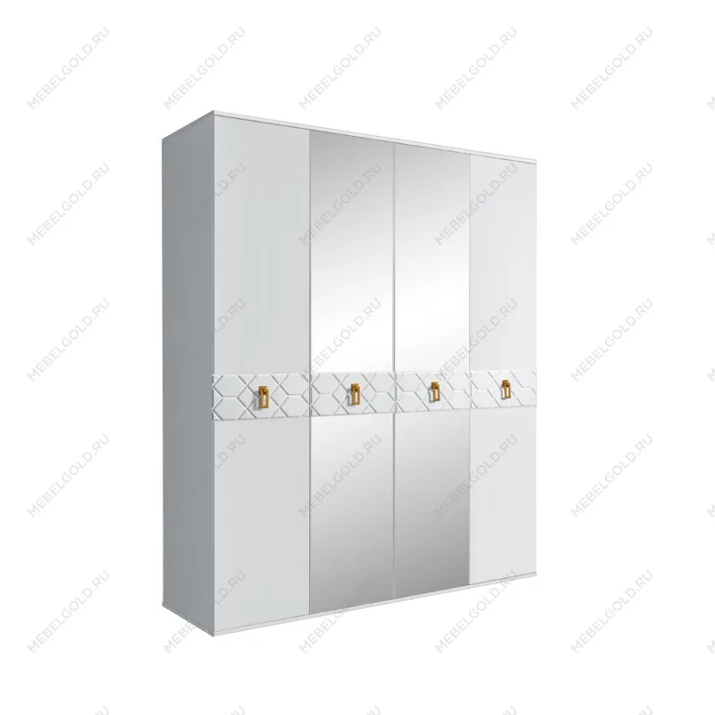 Шкаф 4-х дв. с зеркалами Bogemia Farfalle (Белый/Золото) БМШ1/4(Fa)