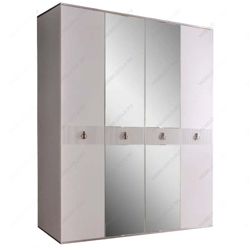 Шкаф 4-х дверный с зеркалом Римини СОЛО (Белый/Серебро) РМШ1/4(s)