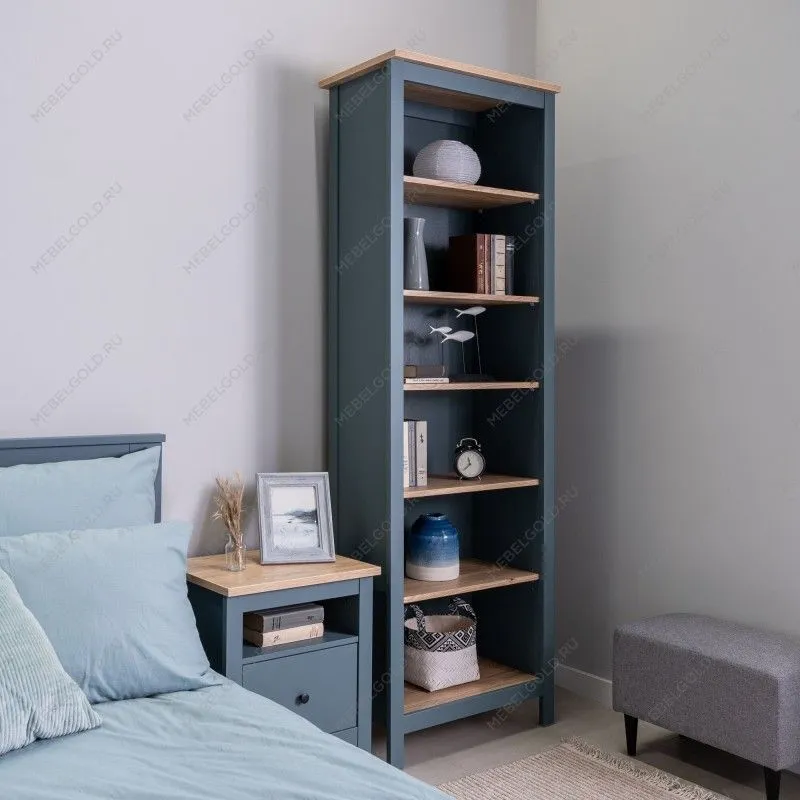 Стеллаж Сага, 70х42х215 см, темно-бирюзовый/ясень | изображение 2