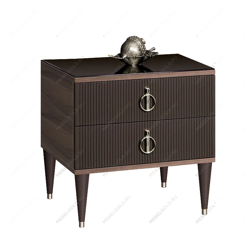 Тумба прикроватная 2 ящика Римини СОЛО (Орех империя/Серебро) РМТП-2(s)